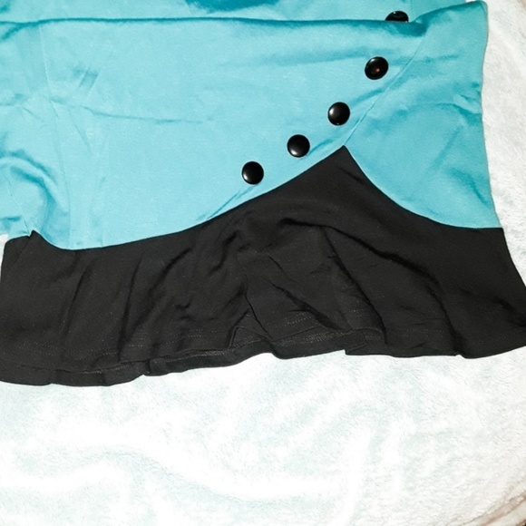 Rockabilly Pin Up Vintage Style Teal & Black Dress - Picture 6 of 8